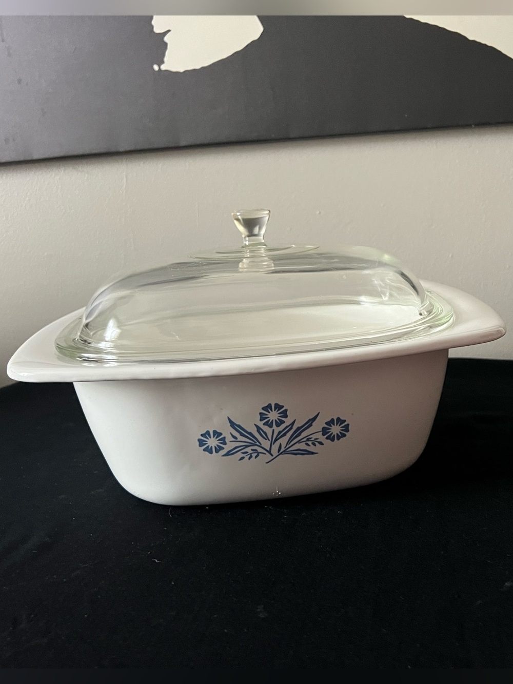 Corning ware White Ceramic Casserole Dish with Blue Floral Pattern and Glass Lid